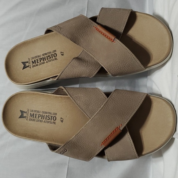 Mephisto new leather comfort slides with shock absorbers tan - Picture 1 of 6